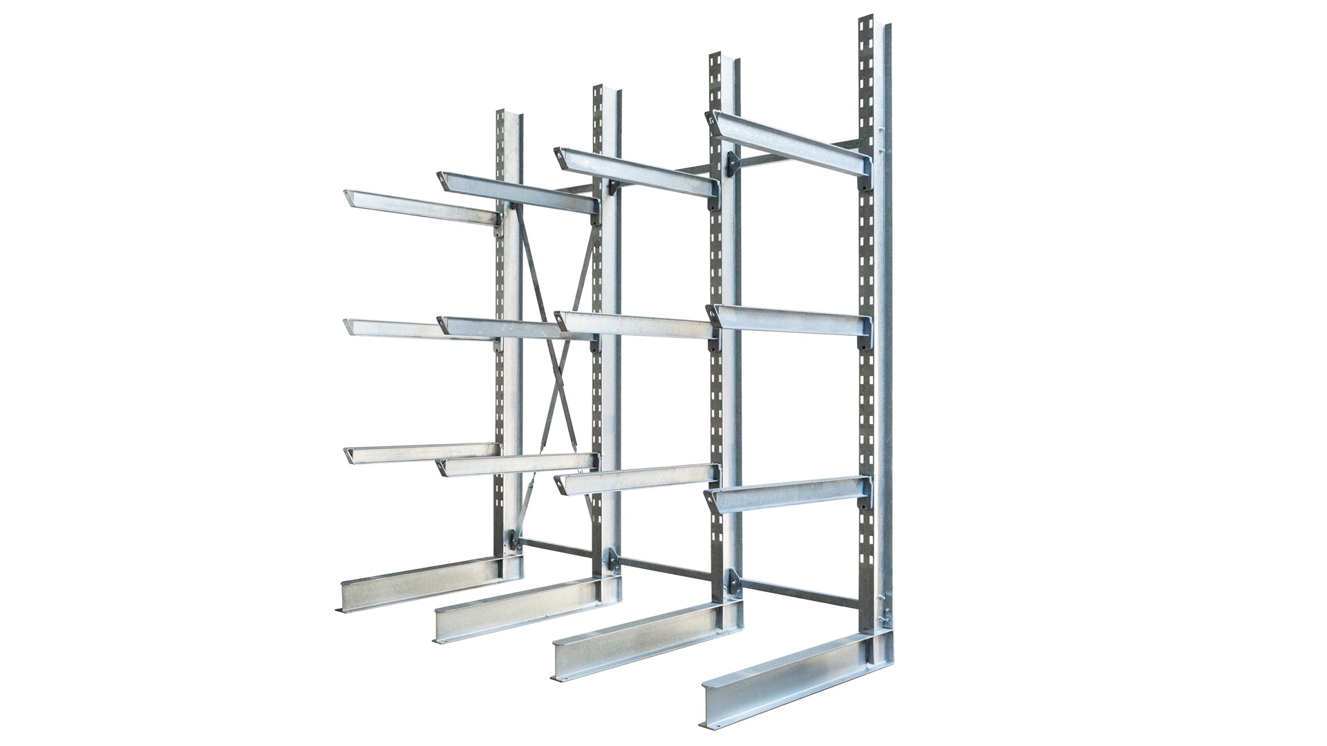Kragarmregal einseitig feuerverzinkt Höhe 3500 mm Tiefe 1200 mm Kragarme einhängbar