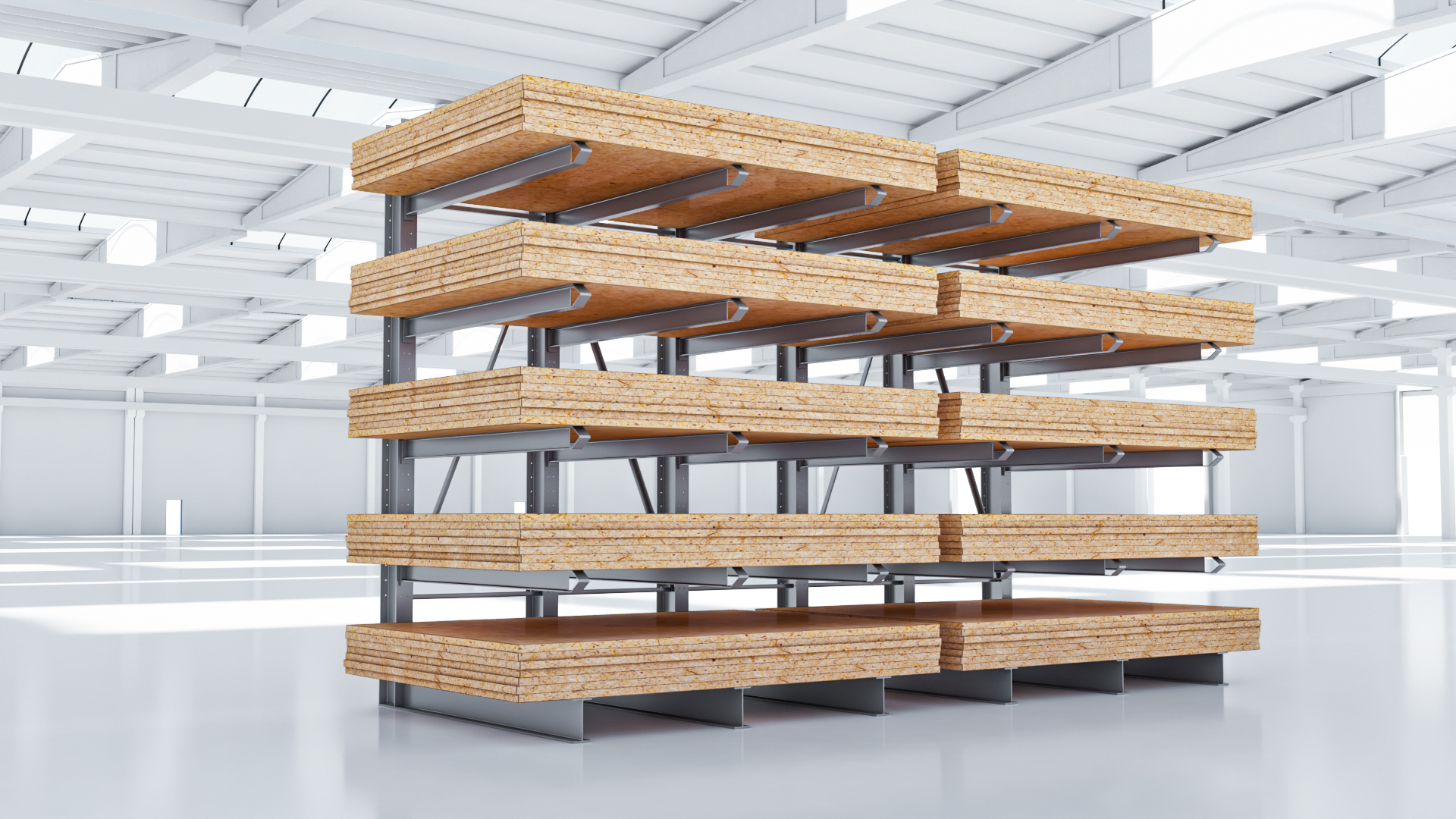 kragarmrega-einseitig-feuerverzinkt-spanplattenregal-6 Spanplattenregal einseitig feuerverzinkt mit 6 Regalständern