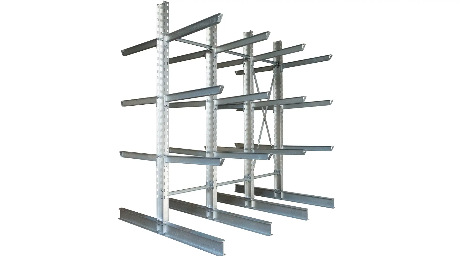 Kragarmregal doppelseitig feuerverzinkt Höhe 4200 mm Tiefe 1200 mm Kragarme einhängbar