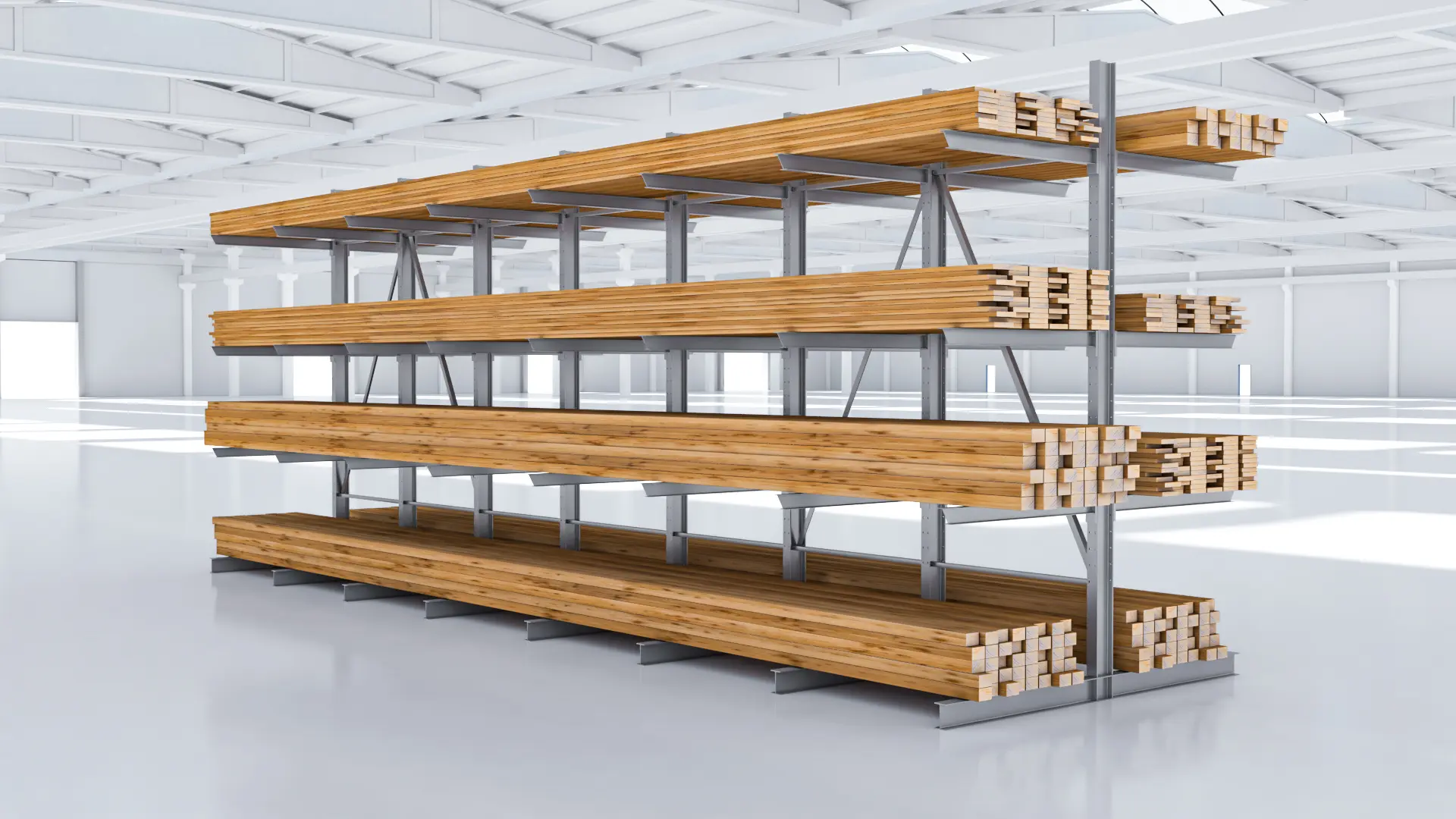 Das doppelseitige Kragarmregal zur idealen KVH-Holzlagerung